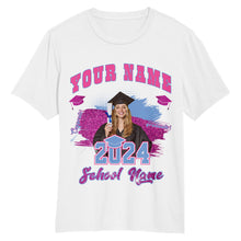 Load image into Gallery viewer, Custom White Pink-Light Blue 3D Graduation Performance T-Shirt
