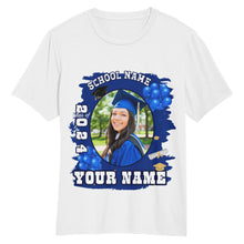 Load image into Gallery viewer, Custom White Navy 3D Graduation Performance T-Shirt
