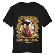 Load image into Gallery viewer, Custom Black Old Gold 3D Graduation Performance T-Shirt
