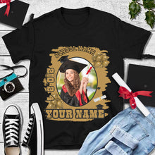 Load image into Gallery viewer, Custom Black Old Gold 3D Graduation Performance T-Shirt
