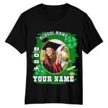 Load image into Gallery viewer, Custom Black White-Green 3D Graduation Performance T-Shirt
