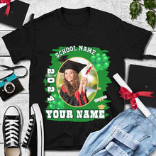 Load image into Gallery viewer, Custom Black White-Green 3D Graduation Performance T-Shirt
