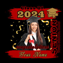 Load image into Gallery viewer, Custom Black Red-Old Gold 3D Graduation Performance T-Shirt
