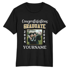 Load image into Gallery viewer, Custom Black White 3D Graduation Performance T-Shirt
