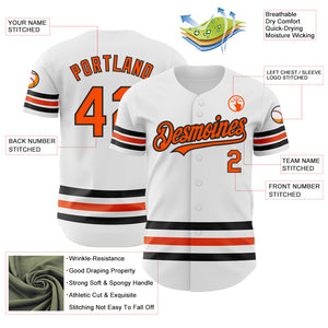 Custom White Orange-Black Line Authentic Baseball Jersey