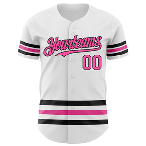 Custom White Pink-Black Line Authentic Baseball Jersey