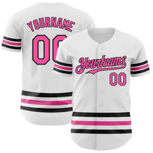 Load image into Gallery viewer, Custom White Pink-Black Line Authentic Baseball Jersey
