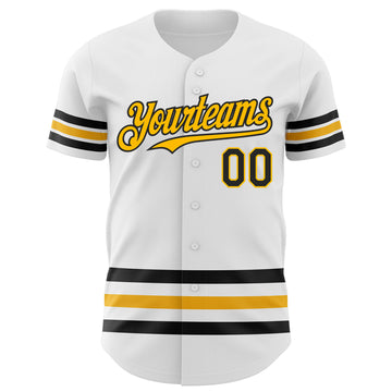 Custom White Black-Gold Line Authentic Baseball Jersey