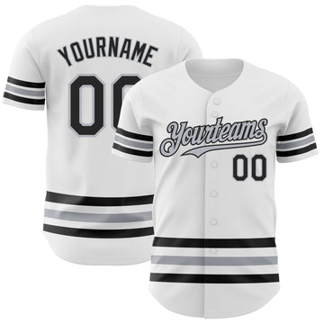 Custom White Black-Gray Line Authentic Baseball Jersey