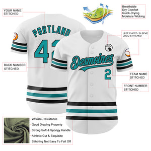 Custom White Teal-Black Line Authentic Baseball Jersey