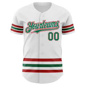 Custom White Kelly Green-Red Line Authentic Baseball Jersey