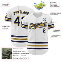 Load image into Gallery viewer, Custom White Navy-Old Gold Line Authentic Baseball Jersey
