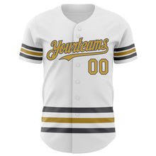 Load image into Gallery viewer, Custom White Old Gold-Steel Gray Line Authentic Baseball Jersey
