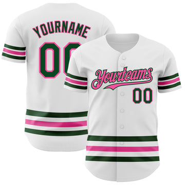 Custom White Green-Pink Line Authentic Baseball Jersey