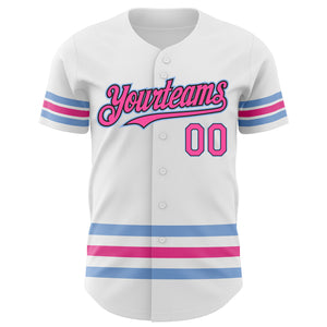 Custom White Pink Black-Light Blue Line Authentic Baseball Jersey