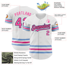 Load image into Gallery viewer, Custom White Pink Black-Light Blue Line Authentic Baseball Jersey
