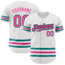 Load image into Gallery viewer, Custom White Pink Black-Teal Line Authentic Baseball Jersey
