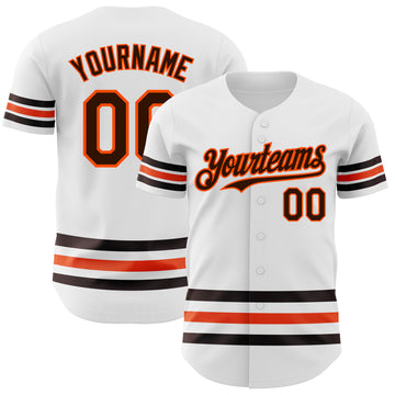 Custom White Brown-Orange Stripes Authentic Baseball Jersey