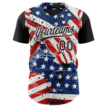 Load image into Gallery viewer, Custom White Black Royal-Red 3D American Flag Patriotic Authentic Baseball Jersey
