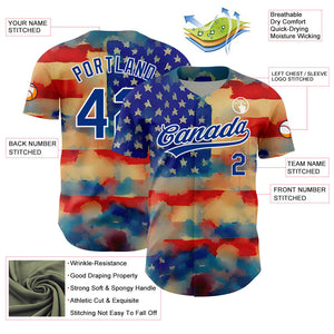 Custom Red Royal-White 3D American Flag Patriotic Authentic Baseball Jersey