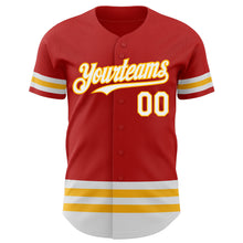 Load image into Gallery viewer, Custom Red White-Gold Line Authentic Baseball Jersey
