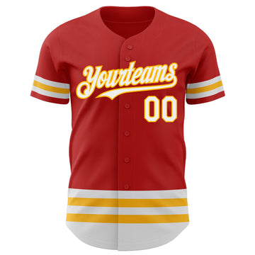 Custom Red White-Gold Line Authentic Baseball Jersey