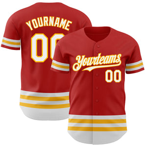 Custom Red White-Gold Line Authentic Baseball Jersey