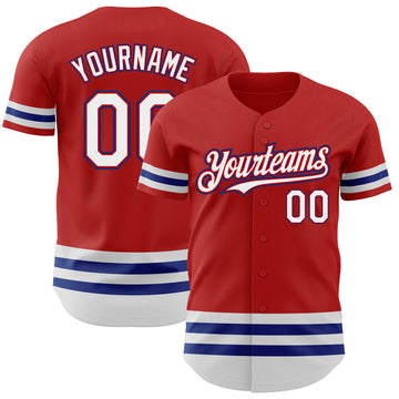 Custom Red White-Royal Line Authentic Baseball Jersey