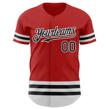 Custom Red Black-White Line Authentic Baseball Jersey