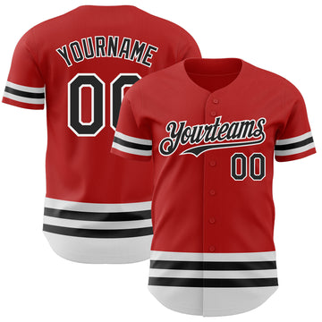 Custom Red Black-White Line Authentic Baseball Jersey