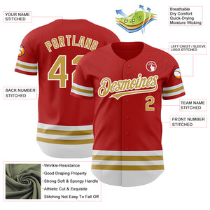 Custom Red Old Gold-White Line Authentic Baseball Jersey