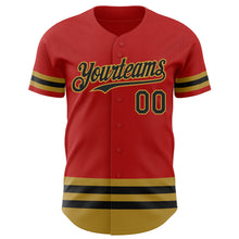 Load image into Gallery viewer, Custom Red Black-Old Gold Line Authentic Baseball Jersey
