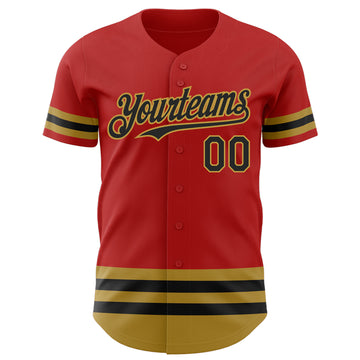 Custom Red Black-Old Gold Line Authentic Baseball Jersey