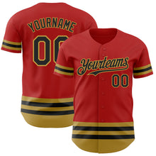 Load image into Gallery viewer, Custom Red Black-Old Gold Line Authentic Baseball Jersey
