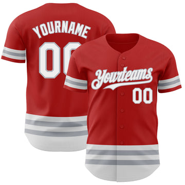 Custom Red White-Gray Line Authentic Baseball Jersey