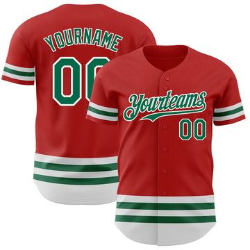 Custom Red Kelly Green-White Line Authentic Baseball Jersey