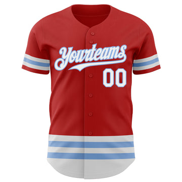 Custom Red White-Light Blue Line Authentic Baseball Jersey