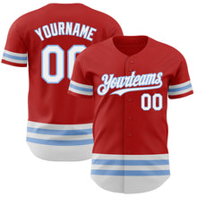 Load image into Gallery viewer, Custom Red White-Light Blue Line Authentic Baseball Jersey
