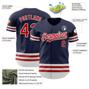 Custom Navy Red-White Line Authentic Baseball Jersey