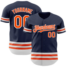 Load image into Gallery viewer, Custom Navy Orange-White Line Authentic Baseball Jersey
