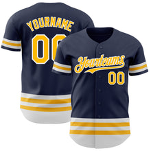 Load image into Gallery viewer, Custom Navy Gold-White Line Authentic Baseball Jersey
