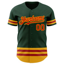 Load image into Gallery viewer, Custom Green Red-Gold Line Authentic Baseball Jersey
