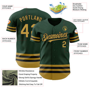 Custom Green Old Gold-Black Line Authentic Baseball Jersey