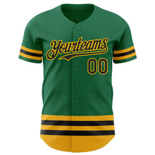 Load image into Gallery viewer, Custom Kelly Green Black-Gold Line Authentic Baseball Jersey
