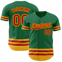 Load image into Gallery viewer, Custom Kelly Green Red-Gold Line Authentic Baseball Jersey
