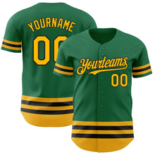 Load image into Gallery viewer, Custom Kelly Green Gold-Black Line Authentic Baseball Jersey
