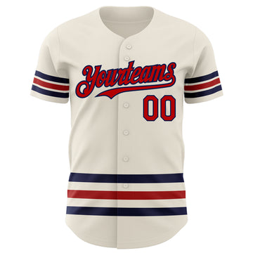 Custom Cream Red-Navy Line Authentic Baseball Jersey