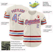 Load image into Gallery viewer, Custom Cream Light Blue-Red Line Authentic Baseball Jersey
