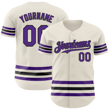 Custom Cream Purple-Black Line Authentic Baseball Jersey