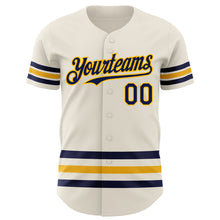 Load image into Gallery viewer, Custom Cream Navy-Gold Line Authentic Baseball Jersey
